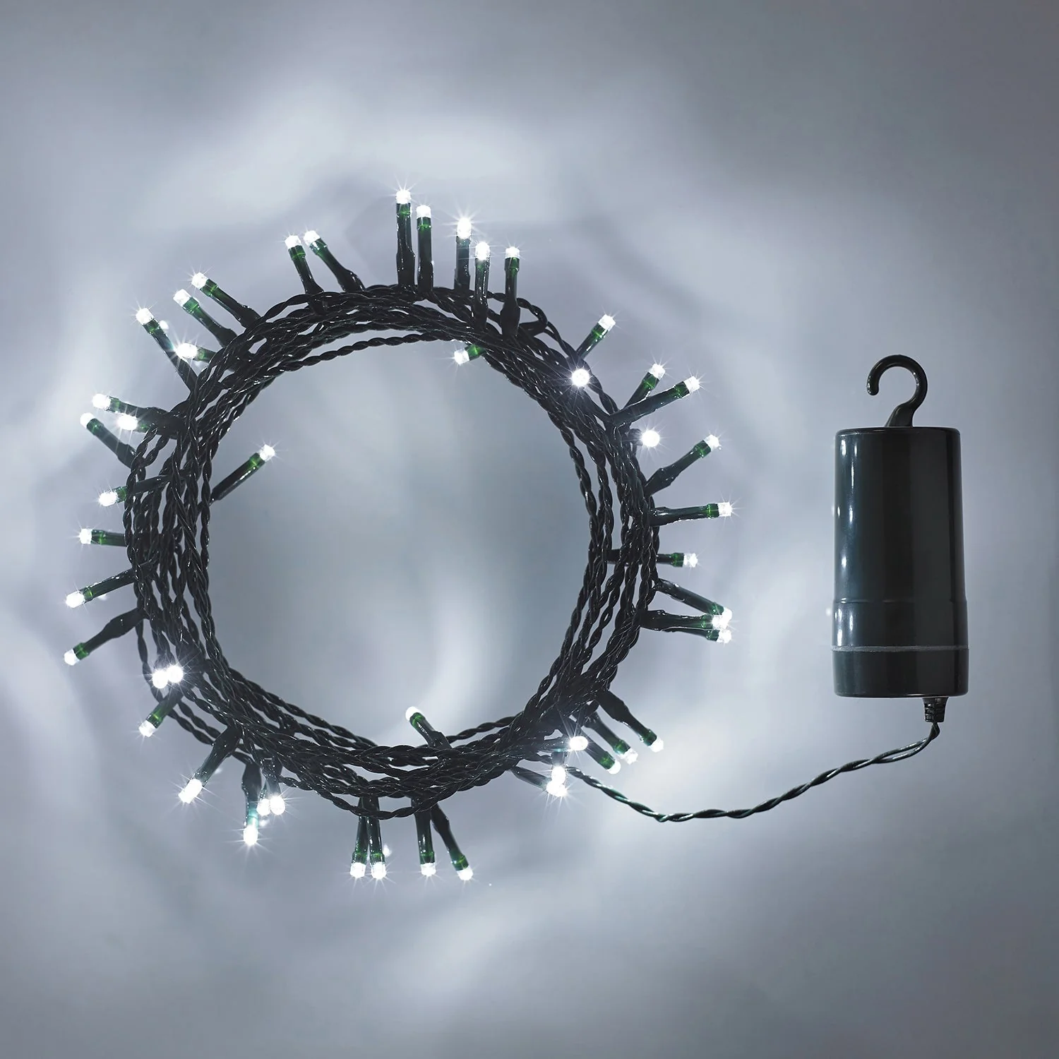 100 White LED Outdoor Battery Fairy Lights On Green Cable - Image 3