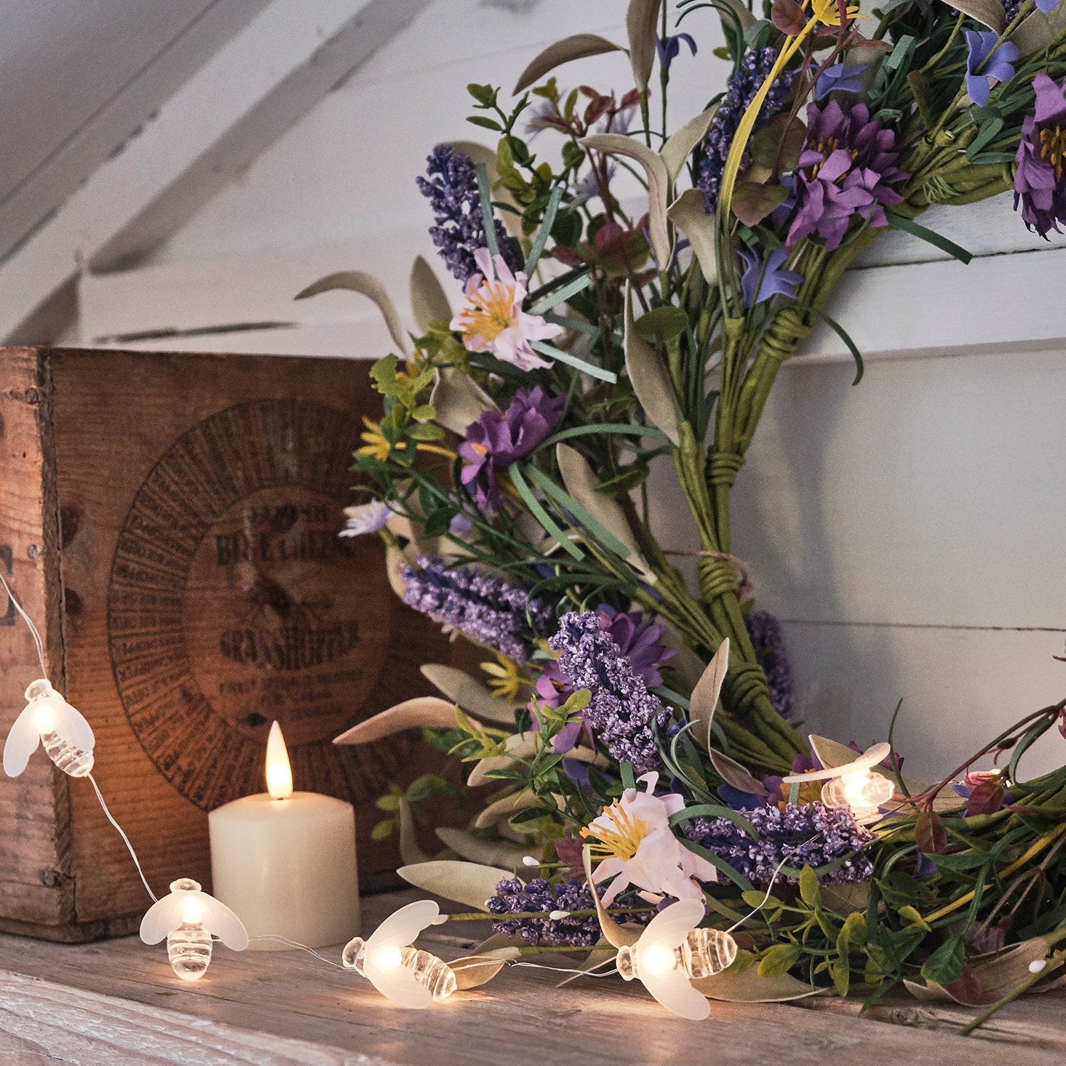 45cm Lavender Wreath Micro Light Bundle - Image 3