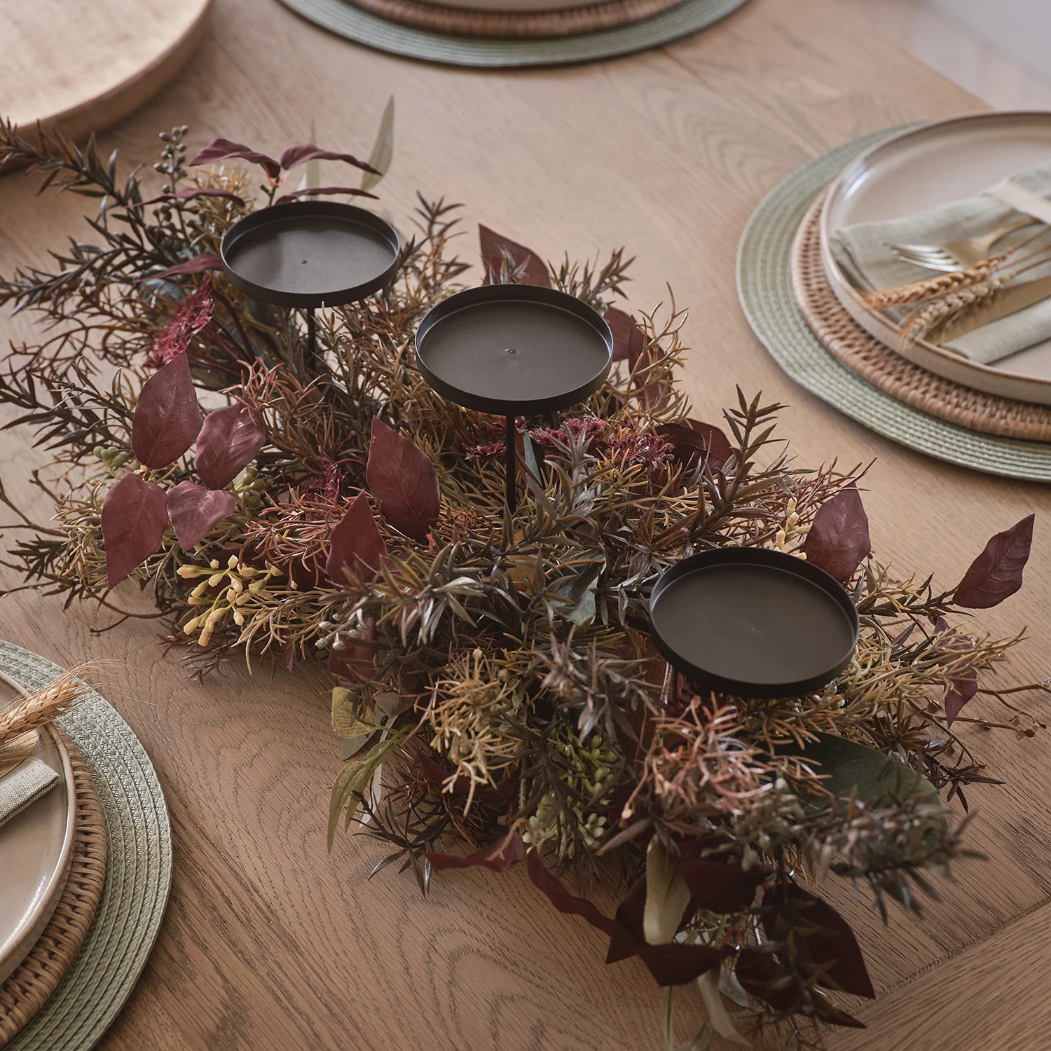 70cm Autumn Winter Trio Candle Holder with TruGlow® Pillar Candles - Image 3