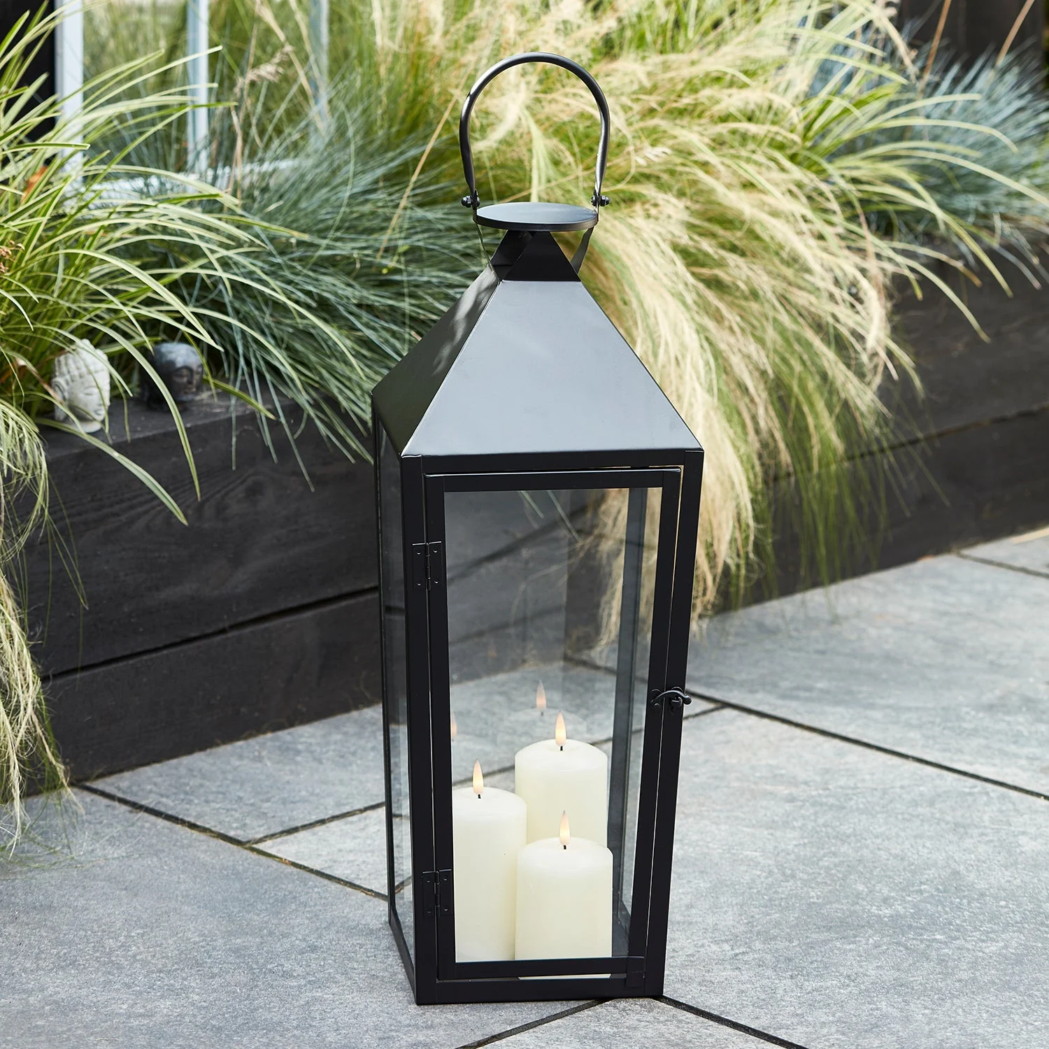Cairns Large Black Garden Lantern with 3 TruGlow® Candles and Remote Control - Image 2
