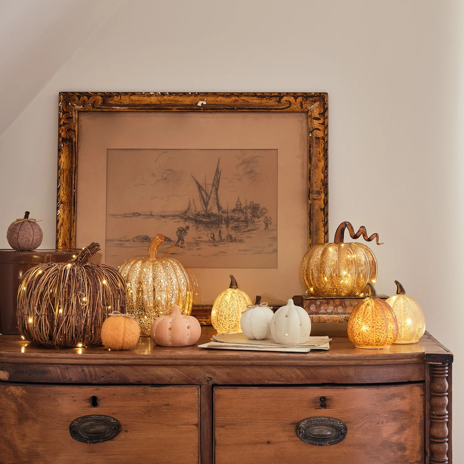 Mercury Gold Light Up Pumpkin Decoration - Image 10