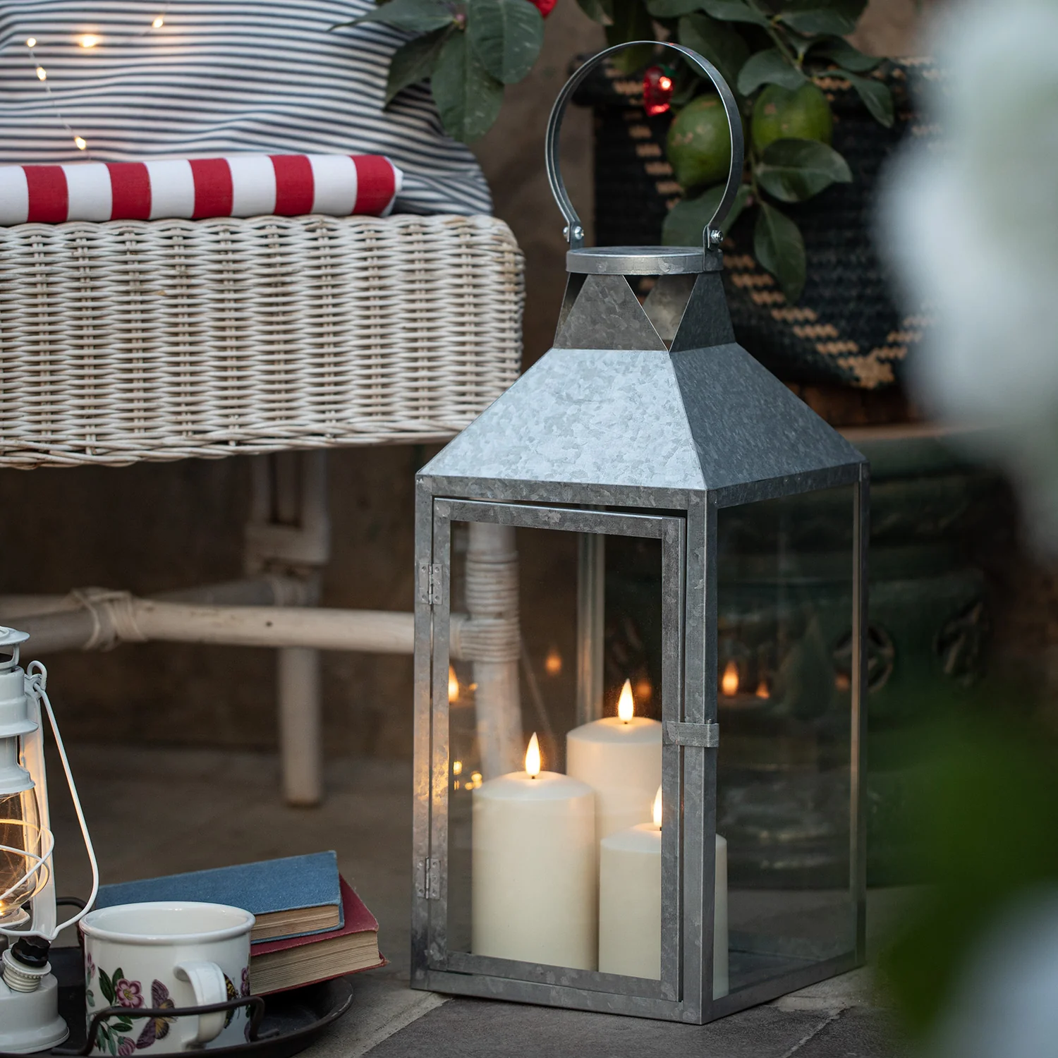 Hayle Large Metal Outdoor Lantern with TruGlow® Candle Trio and Remote Control - Image 2