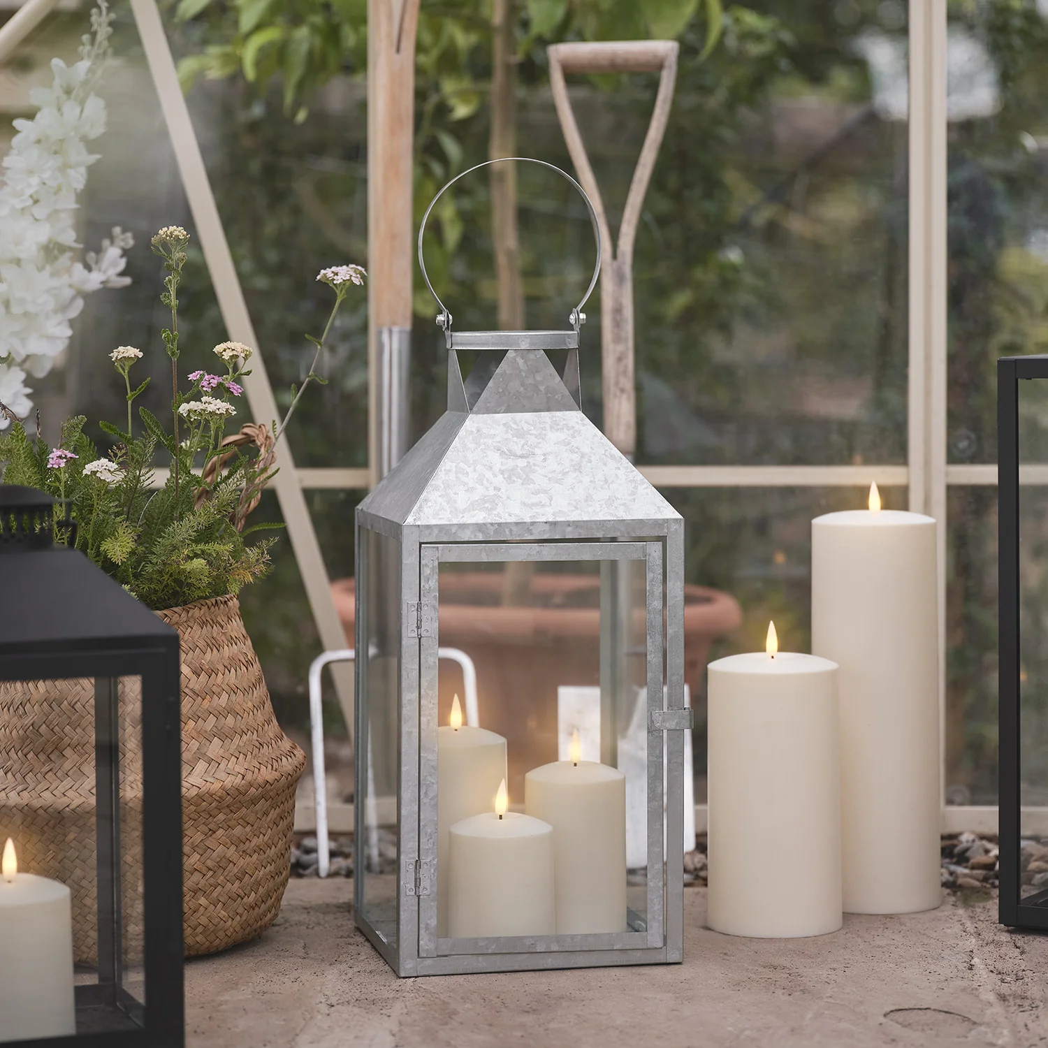 Hayle Large Metal Outdoor Lantern with TruGlow® Candle Trio and Remote Control - Image 3