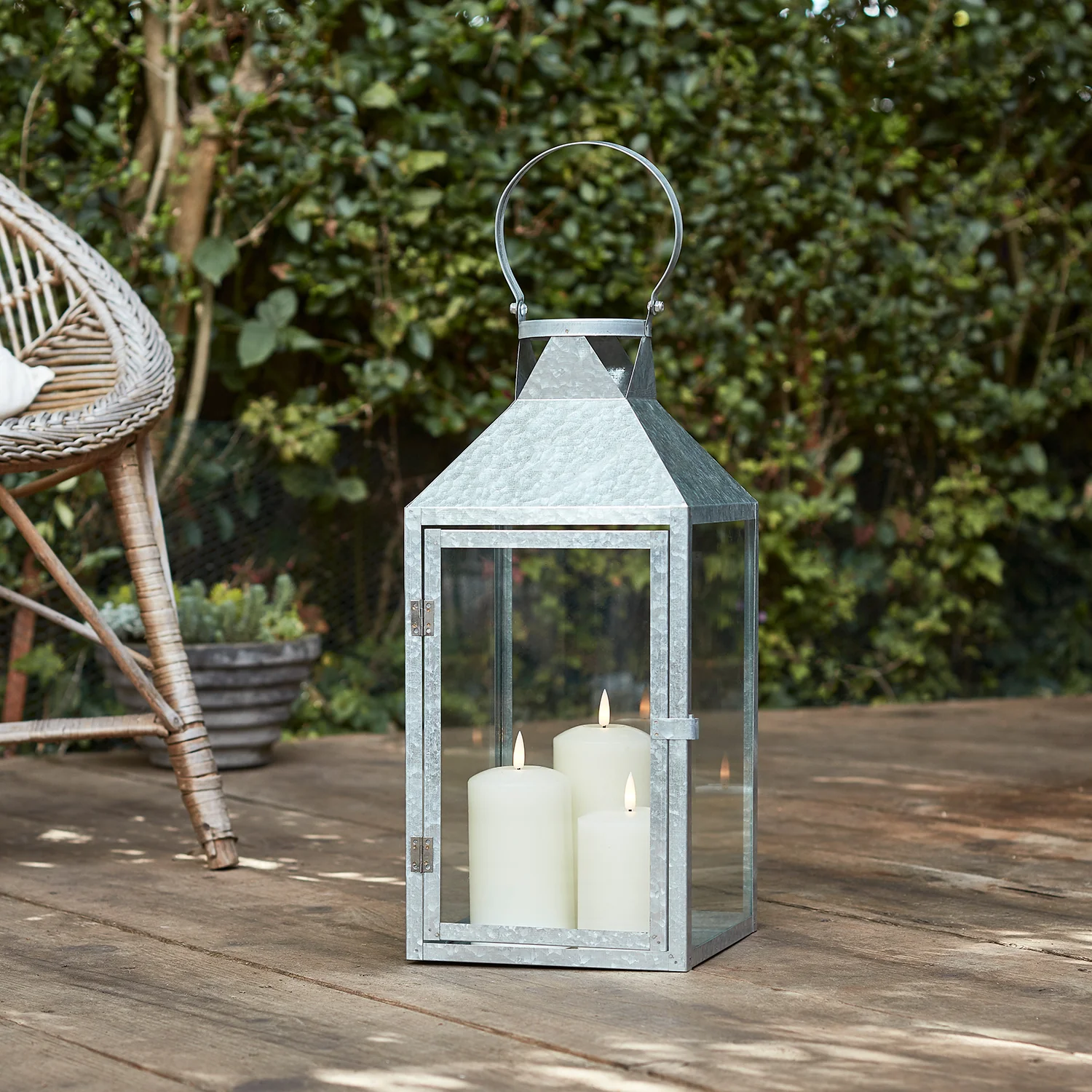 Hayle Large Metal Outdoor Lantern with TruGlow® Candle Trio and Remote Control - Image 4