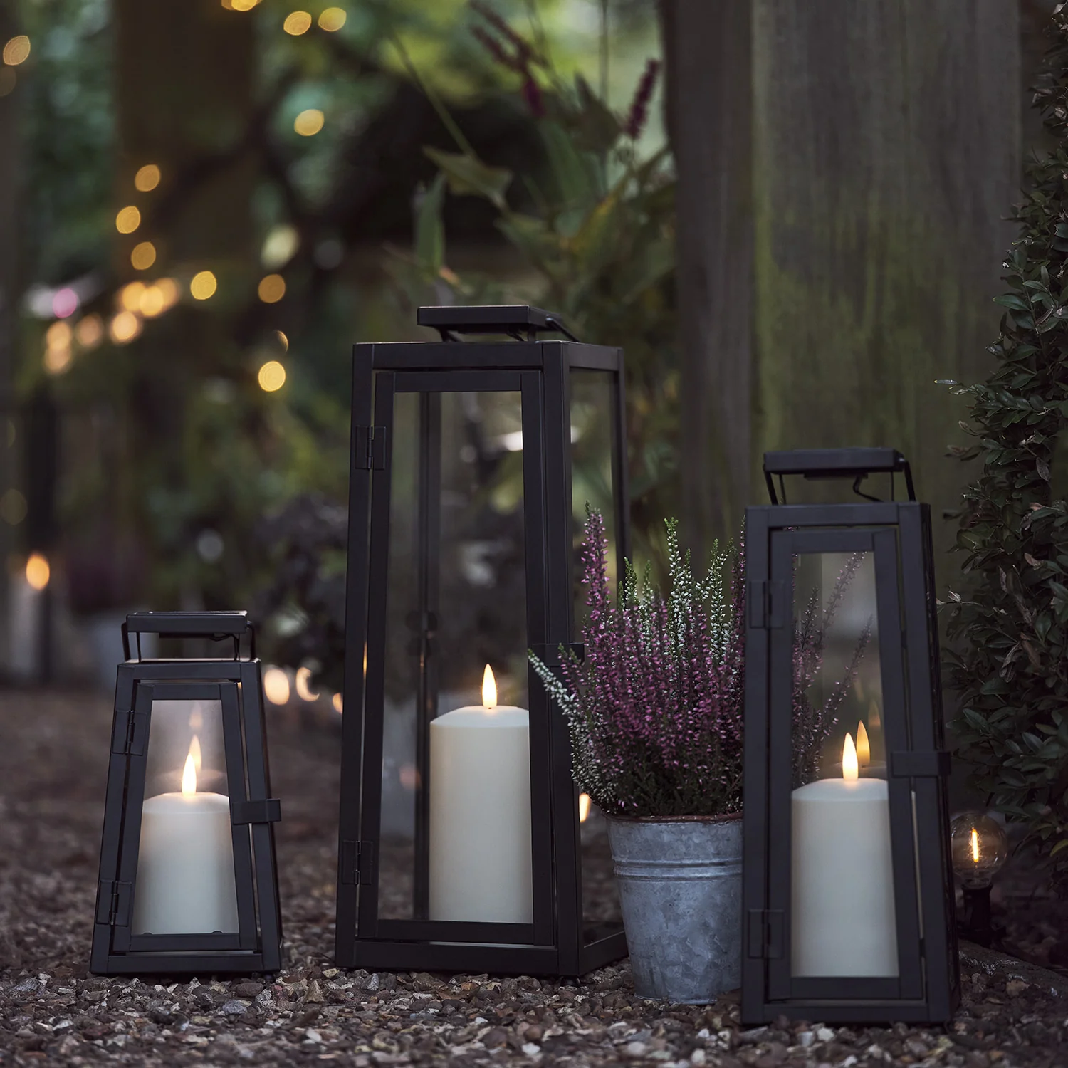Porto Solar Metal Lantern Trio with TruGlow® Candles - Image 3