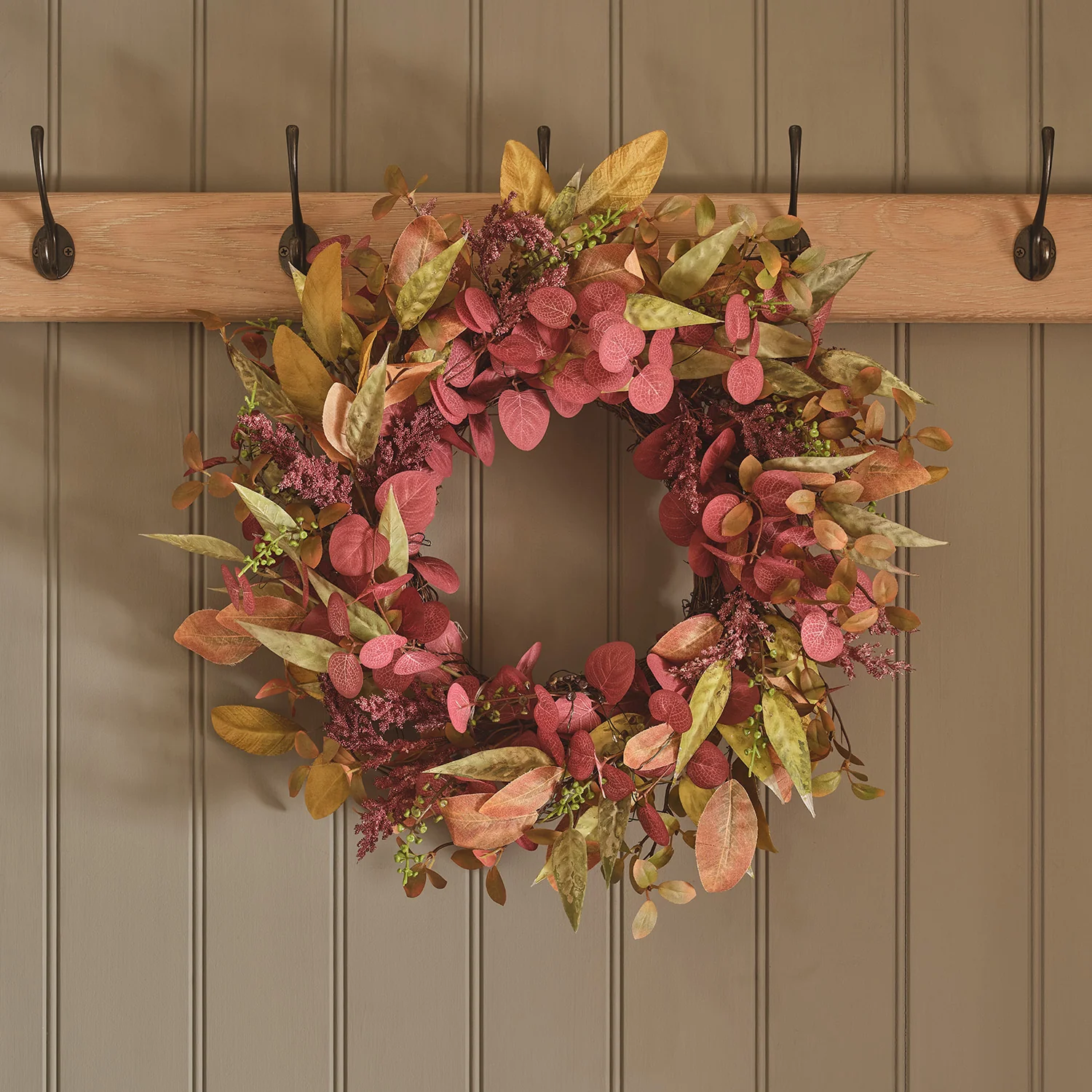 50cm Pre Lit Autumn Winter Full Wreath - Image 2