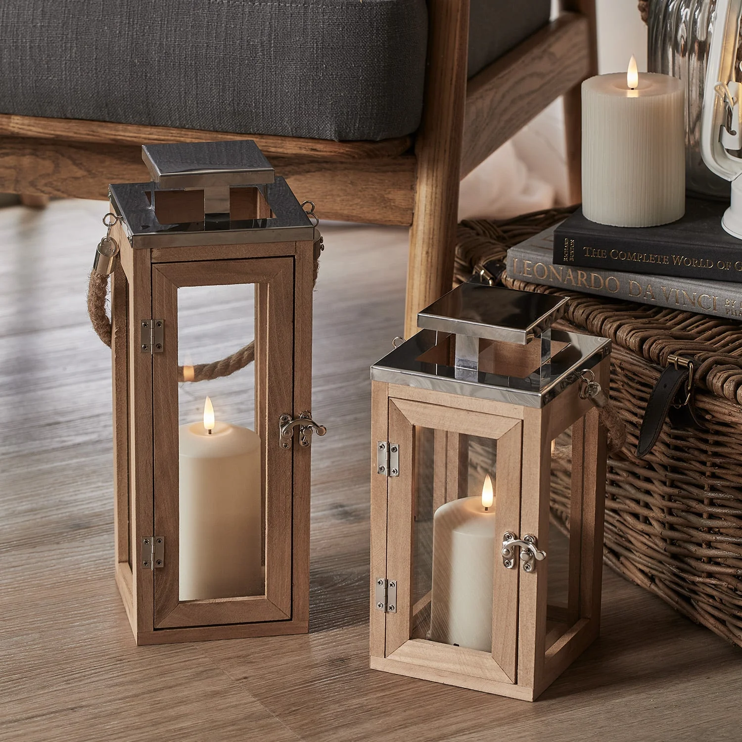 Salcombe Wooden Lantern Duo with TruGlow® Candles - Image 2