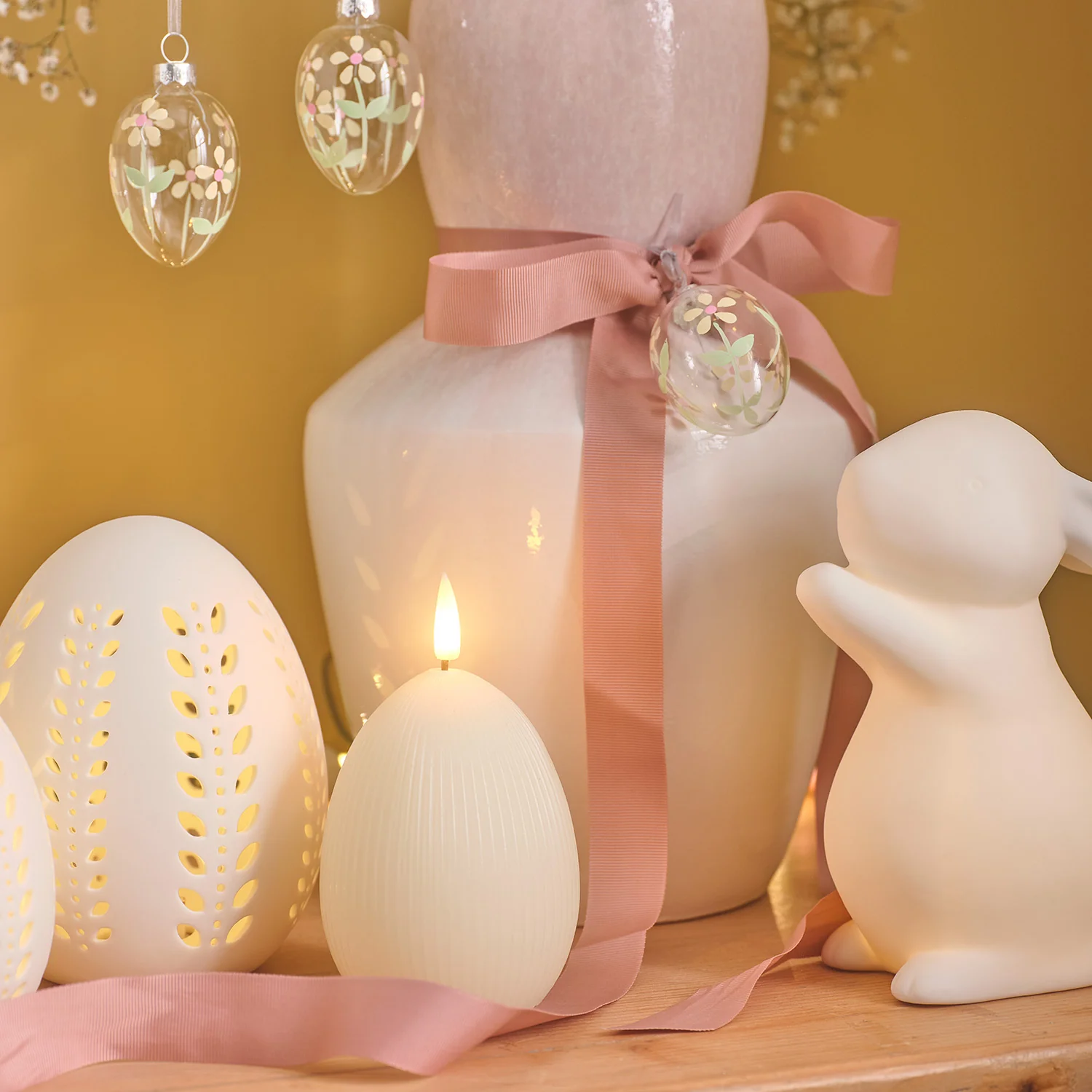 TruGlow® Ivory Ribbed LED Egg Candle Duo with Remote Control - Image 3