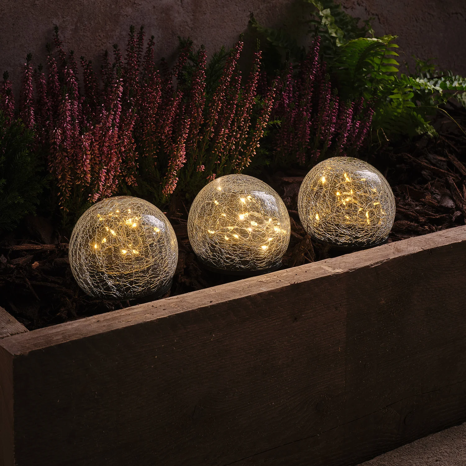 Set of 3 Crackle Glass Solar Stake Lights
