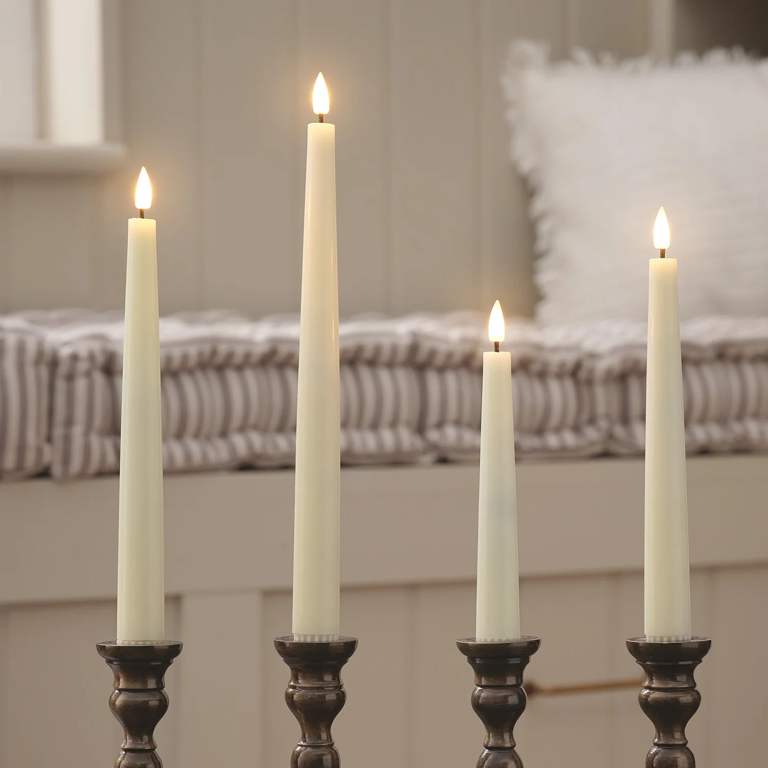 4 Ivory TruGlow® Mixed Height LED Taper Candles with Remote Control