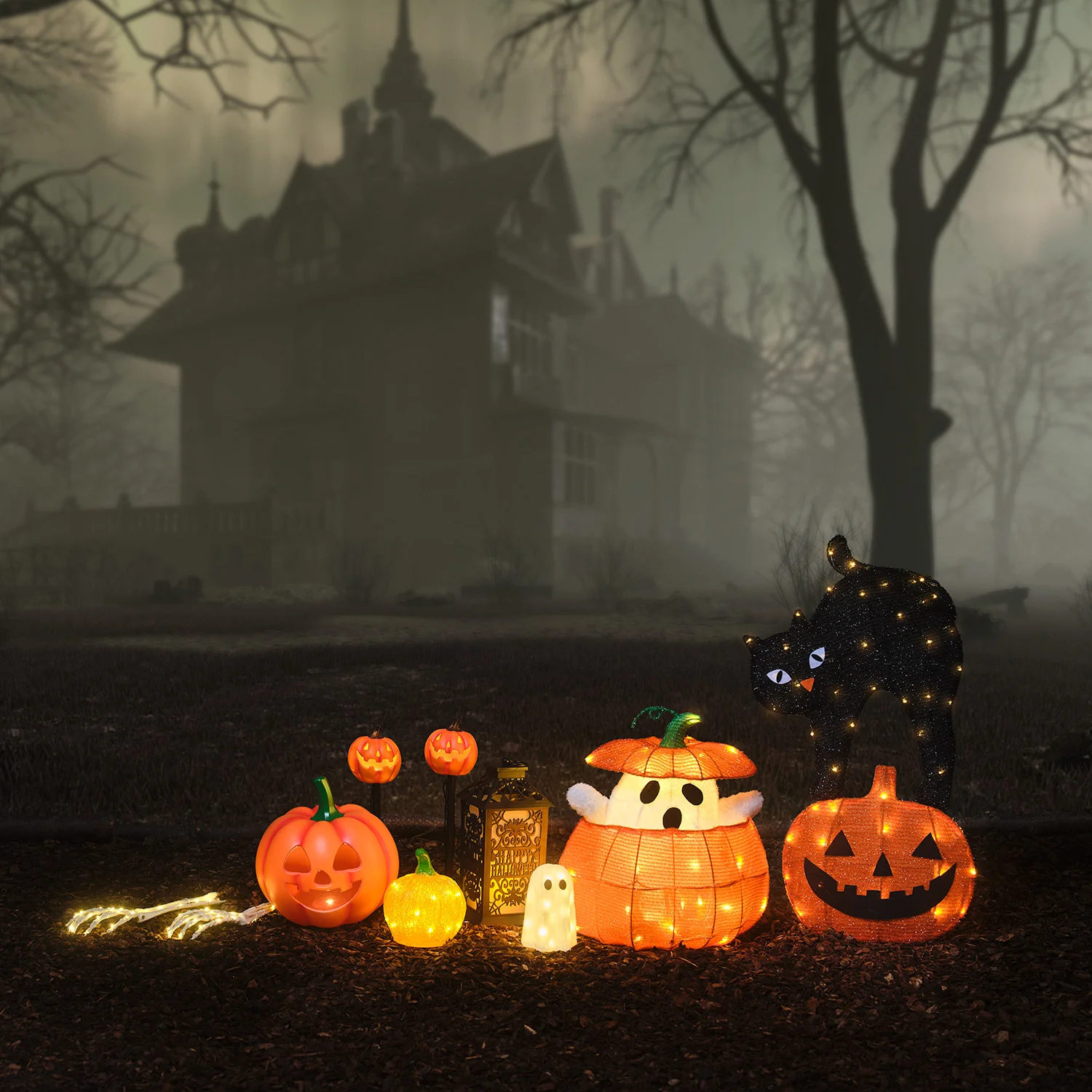 Set of 4 Halloween Pumpkin Stake Lights - Image 5
