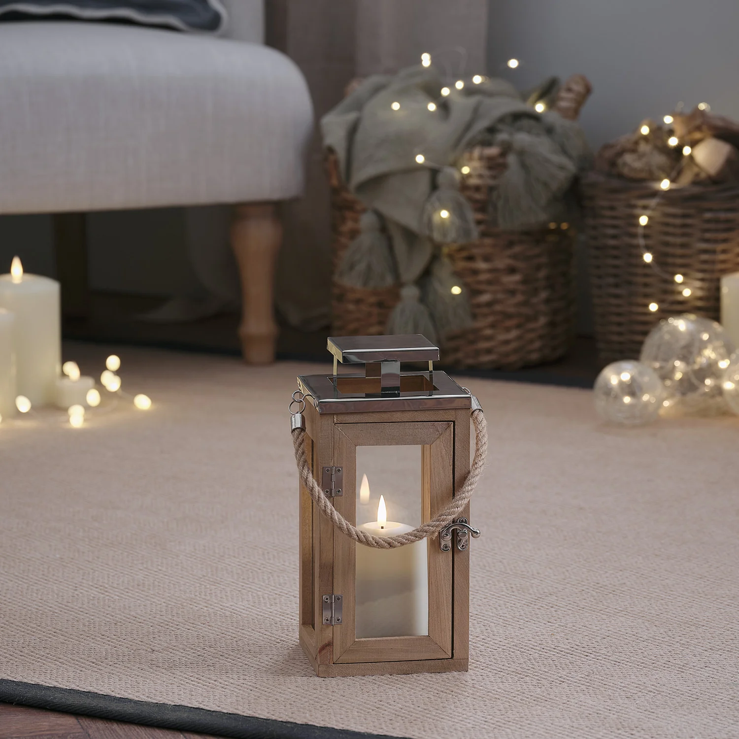 Small Salcombe Wooden Lantern with TruGlow® Candle - Image 2