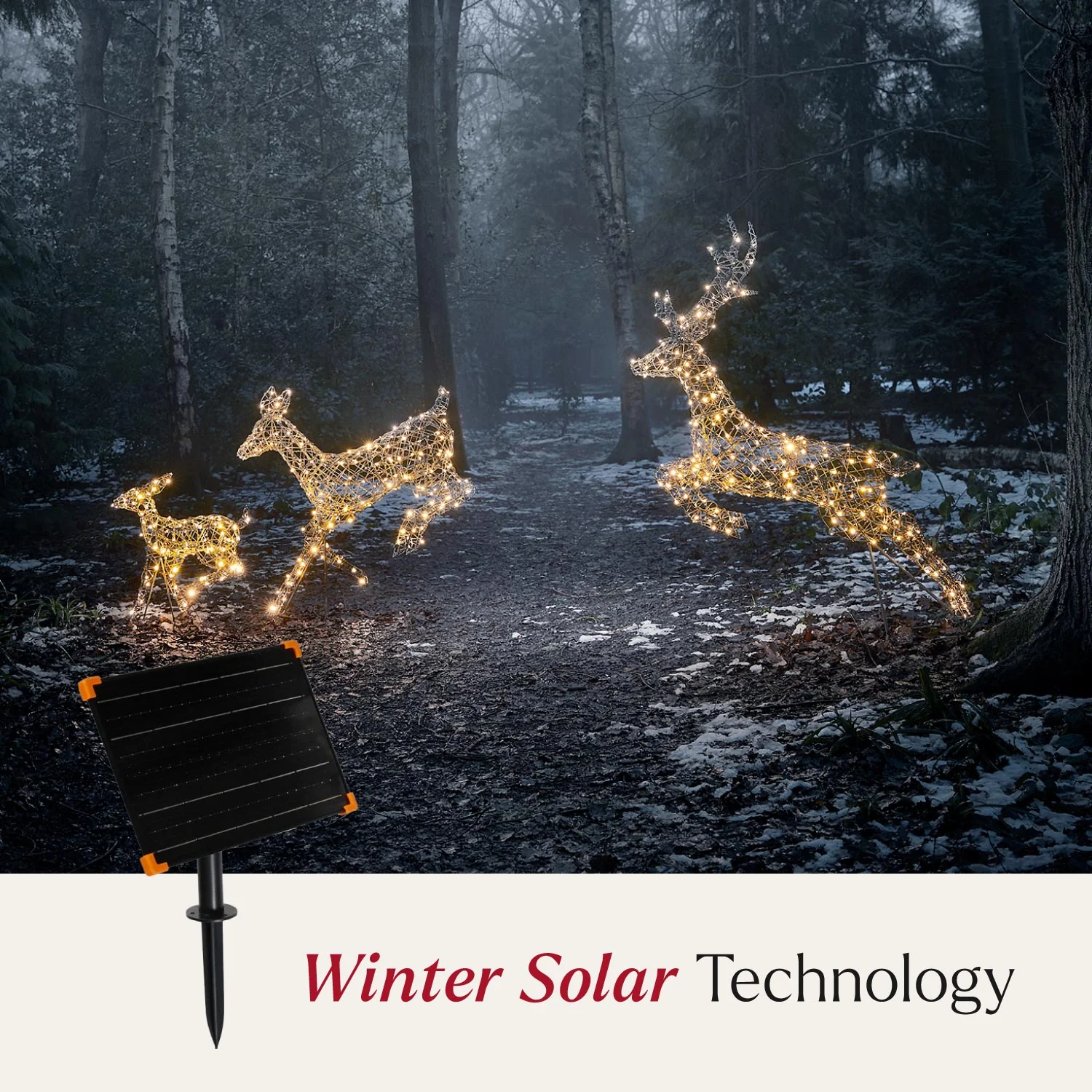 Solar Powered Regular Harlow Rattan Dual Colour LED Light Up Reindeer Family - Image 2