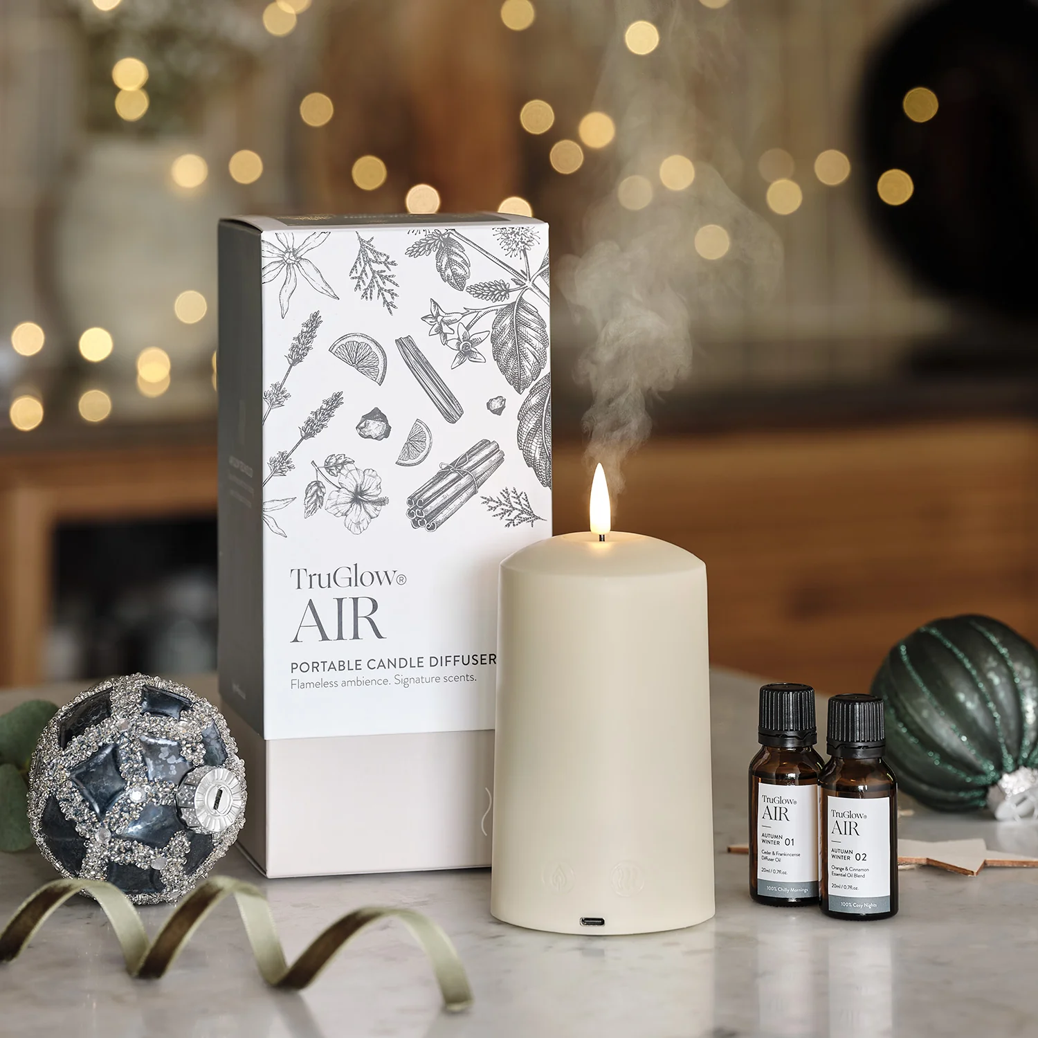 TruGlow AIR® Portable Candle Diffuser & Autumn Winter Diffuser Oil Bundle - Image 9
