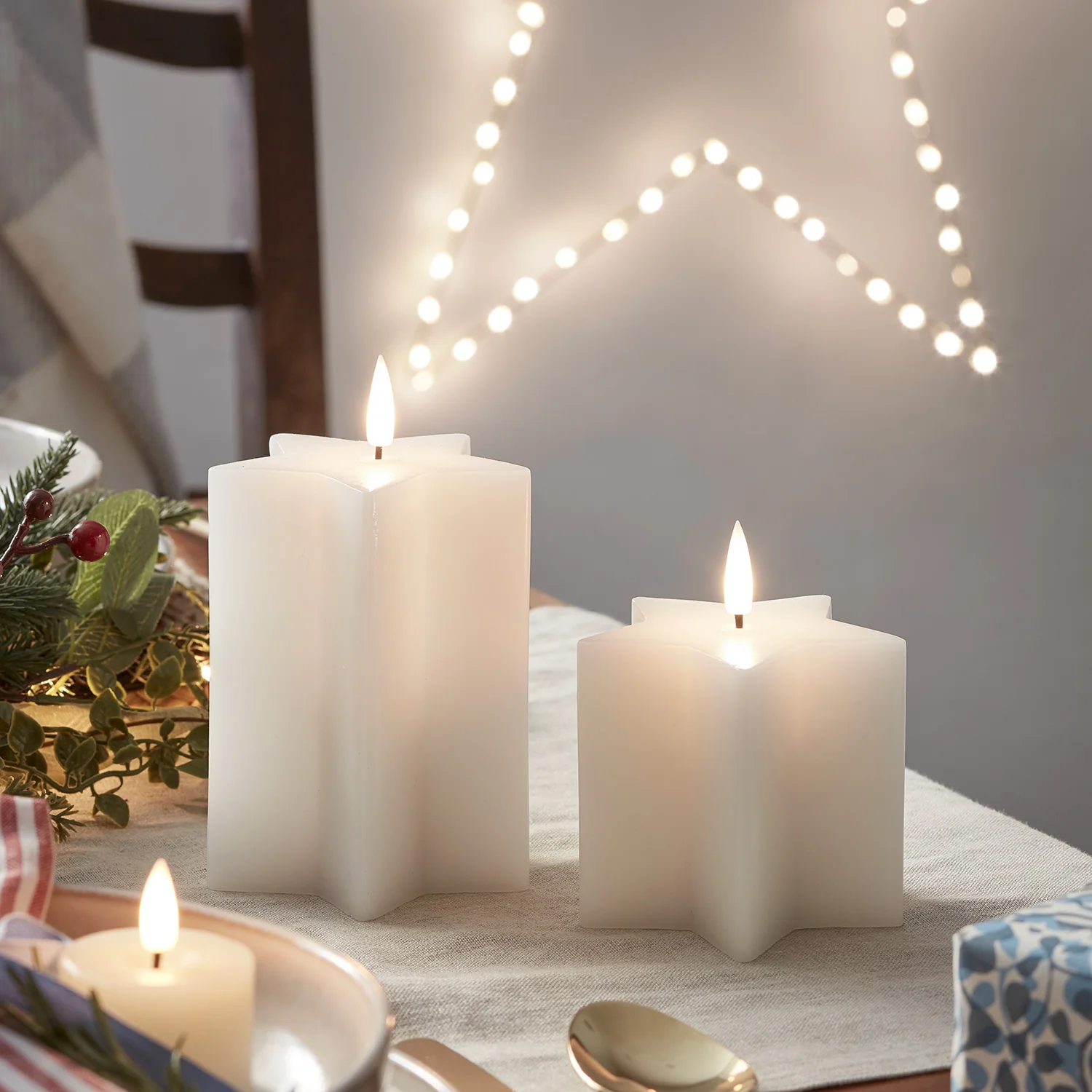 TruGlow® White Star Christmas Candle Duo With Remote Control - Image 2