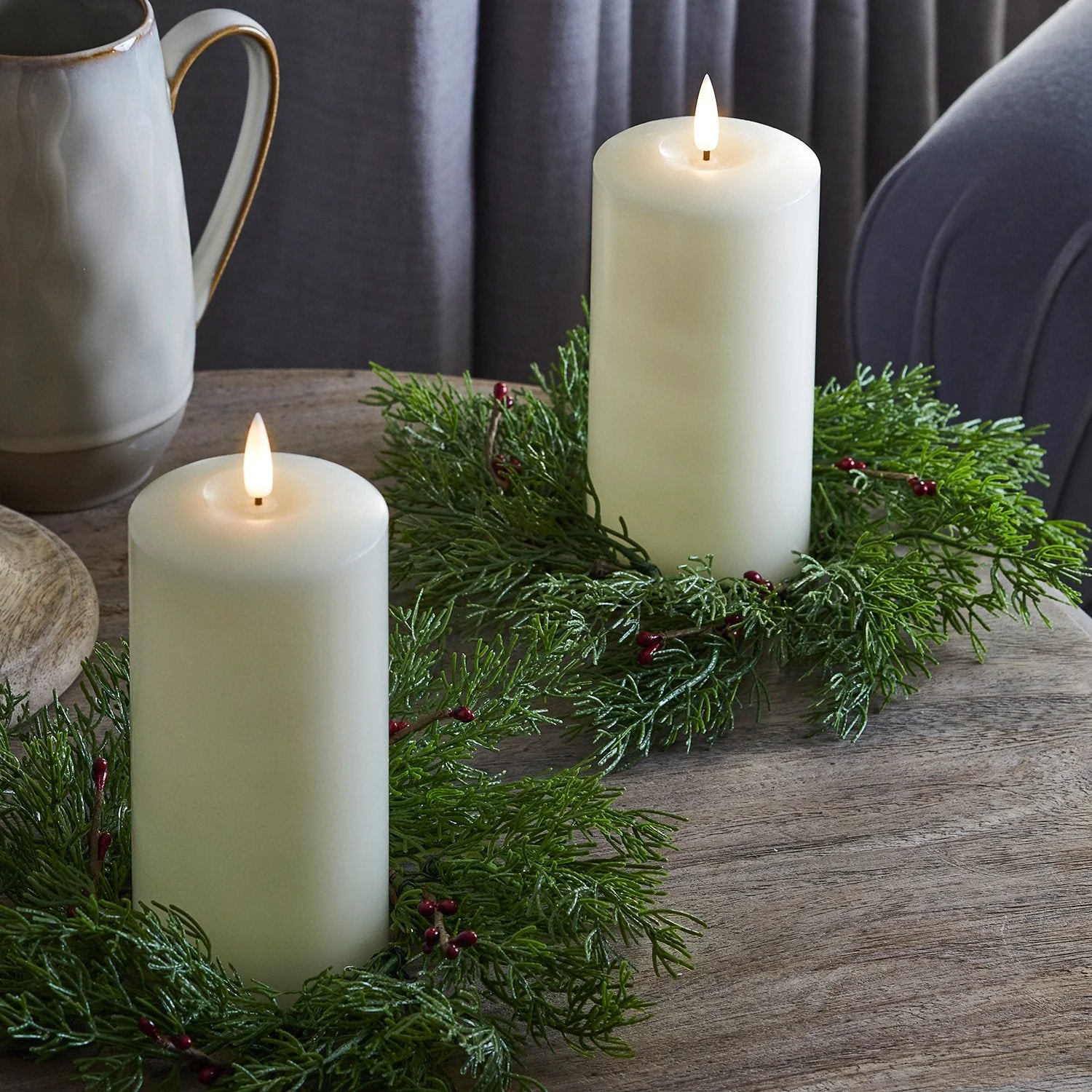 15cm TruGlow® LED Pillar Candle & Red Berry Candle Ring Duo - Image 4